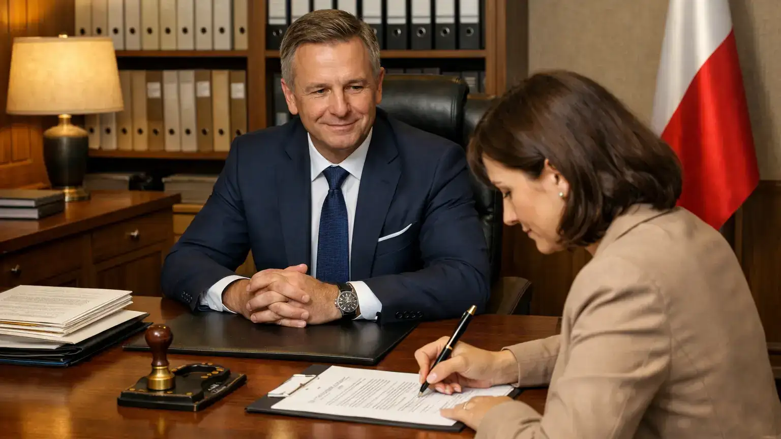 notariusz-odrzucenie-spadku kobieta podpisuje dokument o odrzuceniu spadku w kancelarii notarialnej